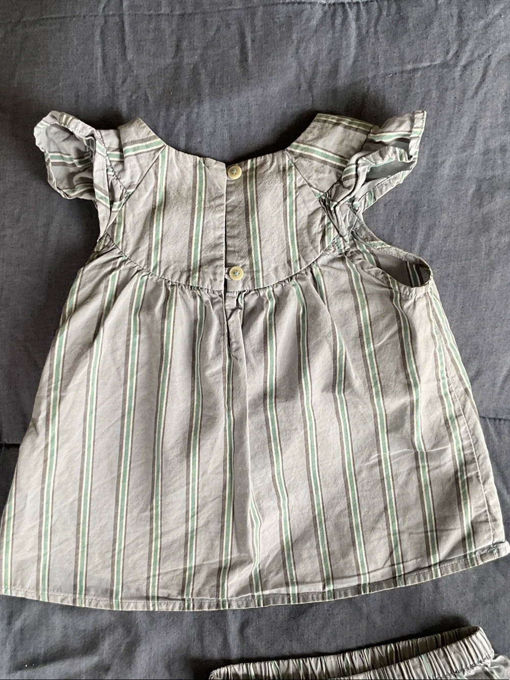 Tea Collection Green-Striped Embroidered Dress with Matching Bloomers